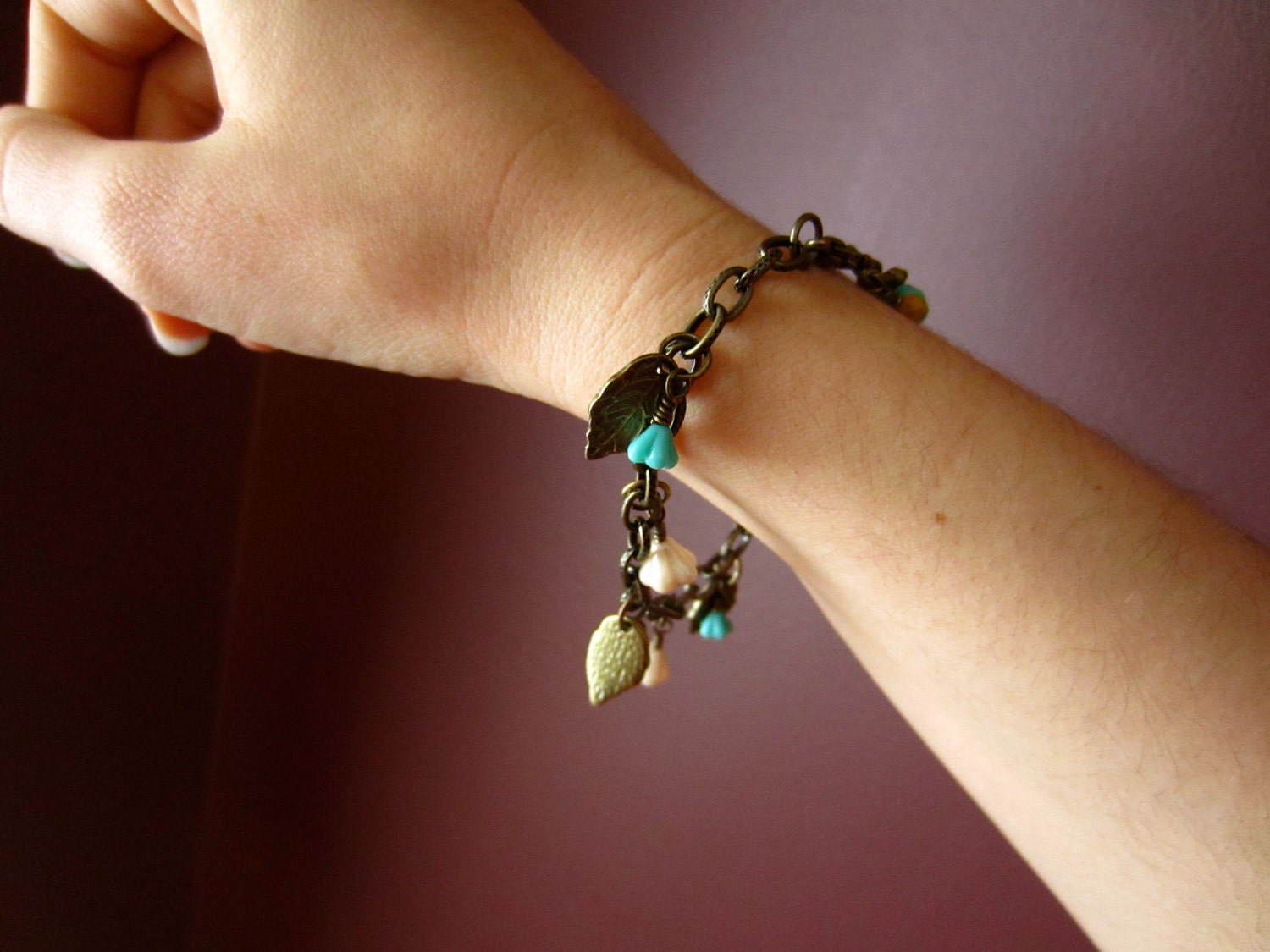Leaves and Blooms Beaded Charm Bracelet