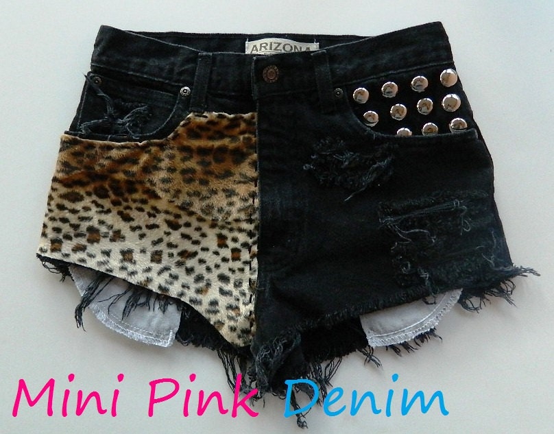 High Waist Black Leopard Print Shorts SMALL