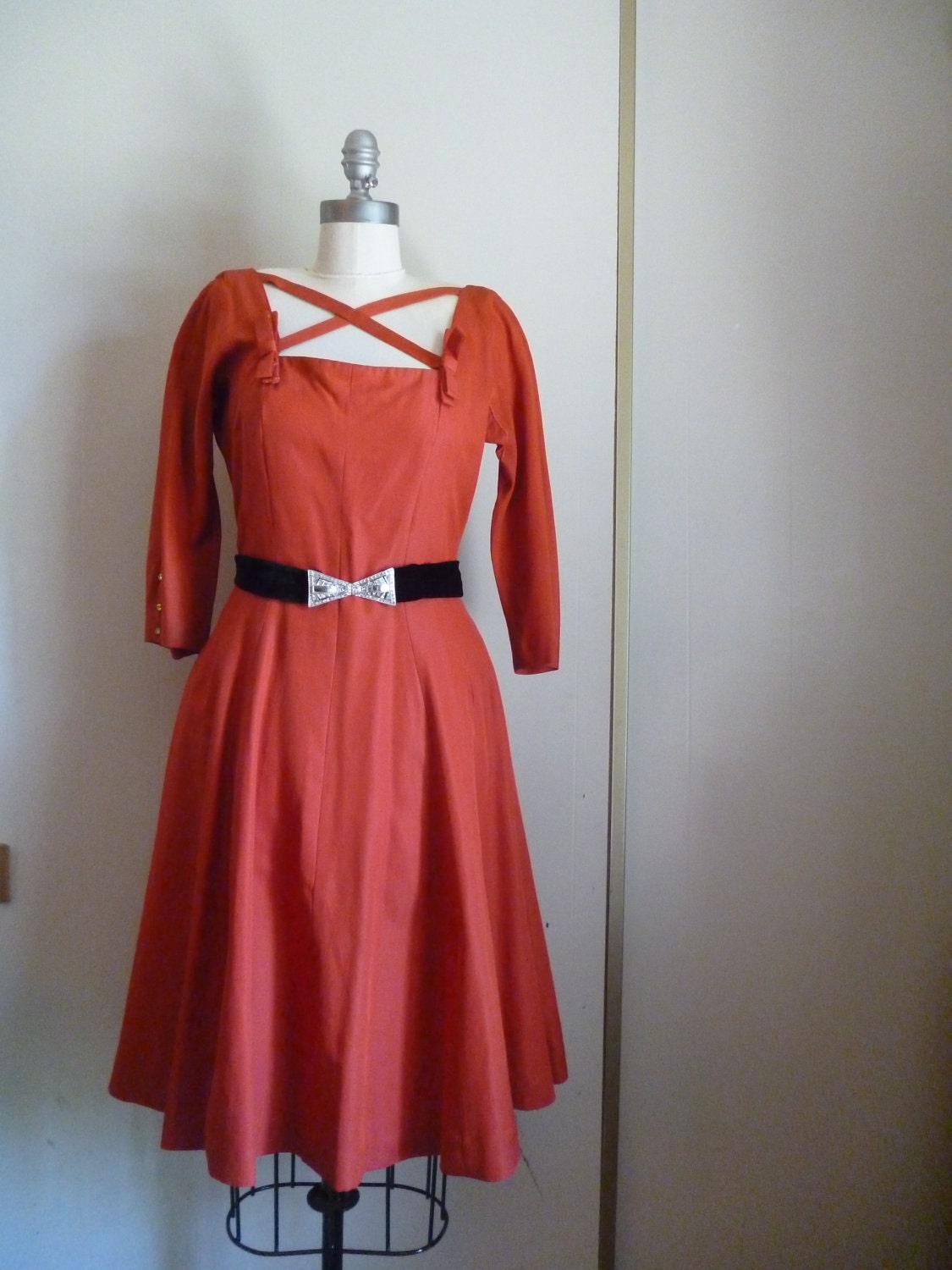 Handmade Vintage 50's Bright Red Dress