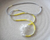 Summer Seed Bead Jewelry with Clear Stones, Grey and Yellow Long Necklace, Friendship Jewelry, Everyday Jewelry