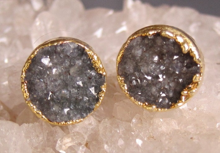 Reserved for kaylan Blue Gray Druzy / Drusy Coin Stud Earrings