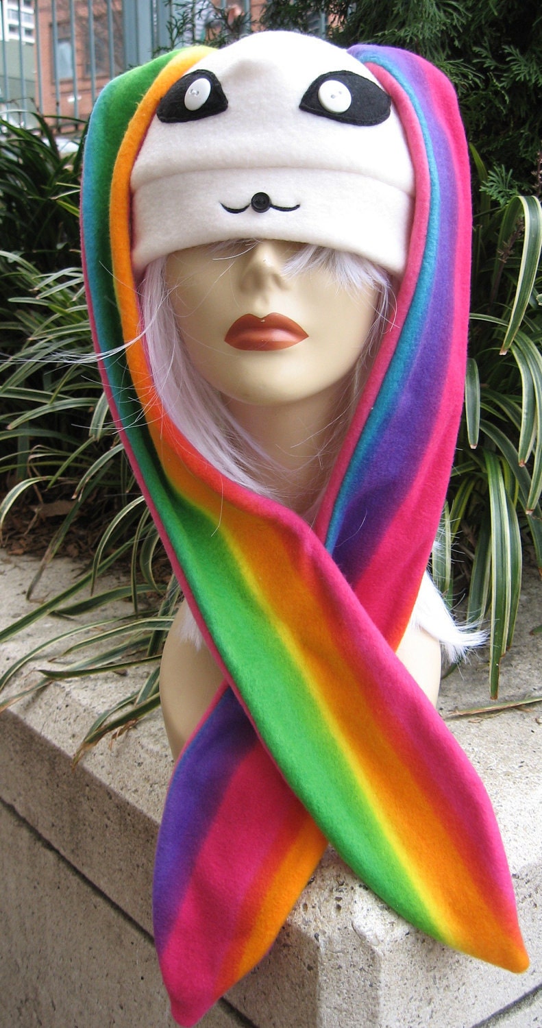 Easter Bunny Rabbit Hat WinterNeon Rainbow  Millinery Accessory.  So sweet and cool Kawaii.  Great for conventions and cosplay.