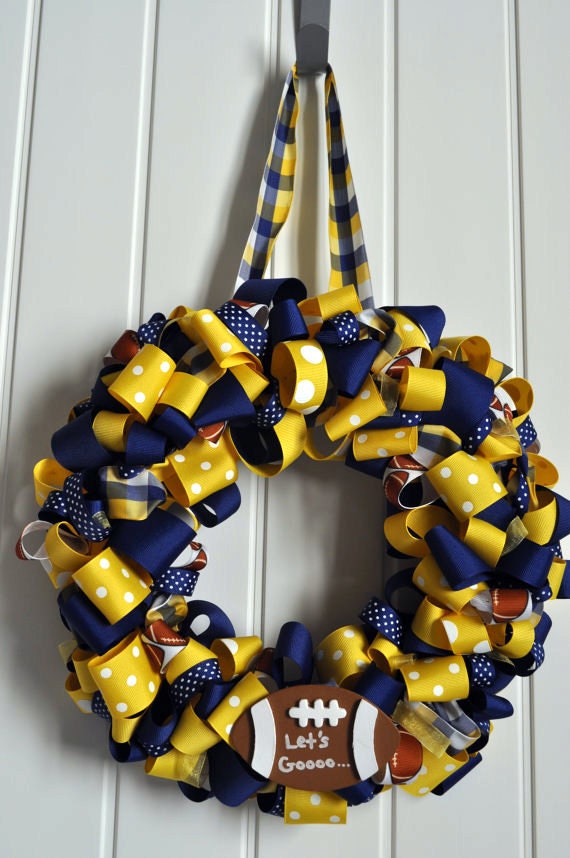 Blue and Gold WVU Ribbon Wreath ... Let's Gooo..