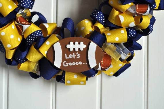 Blue and Gold WVU Ribbon Wreath ... Let's Gooo..