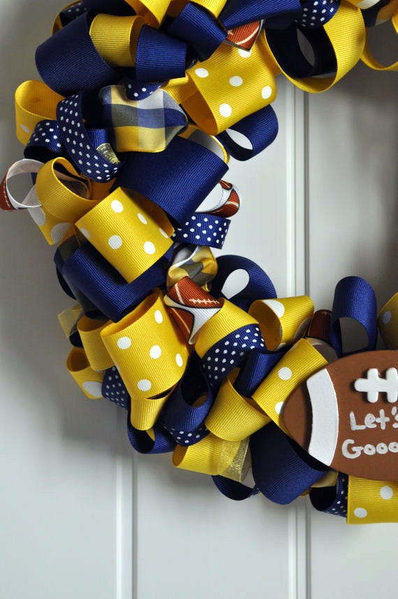 Blue and Gold WVU Ribbon Wreath ... Let's Gooo..