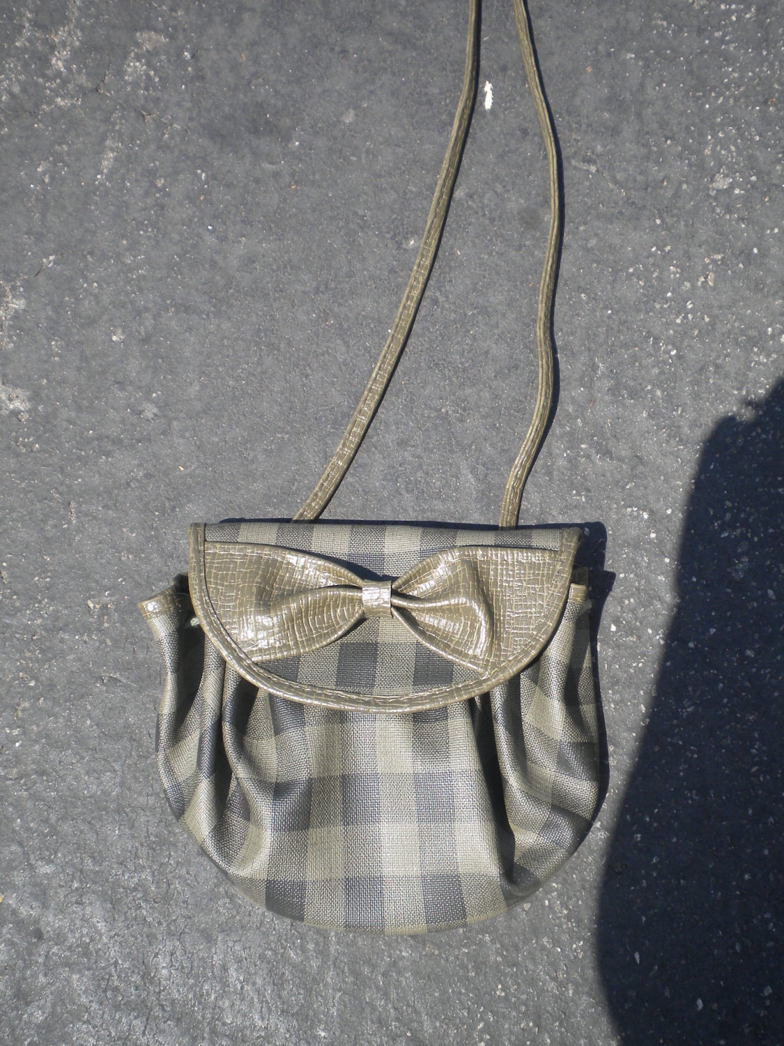 vintage crossbody PURSE green plaid with bow small pouchette