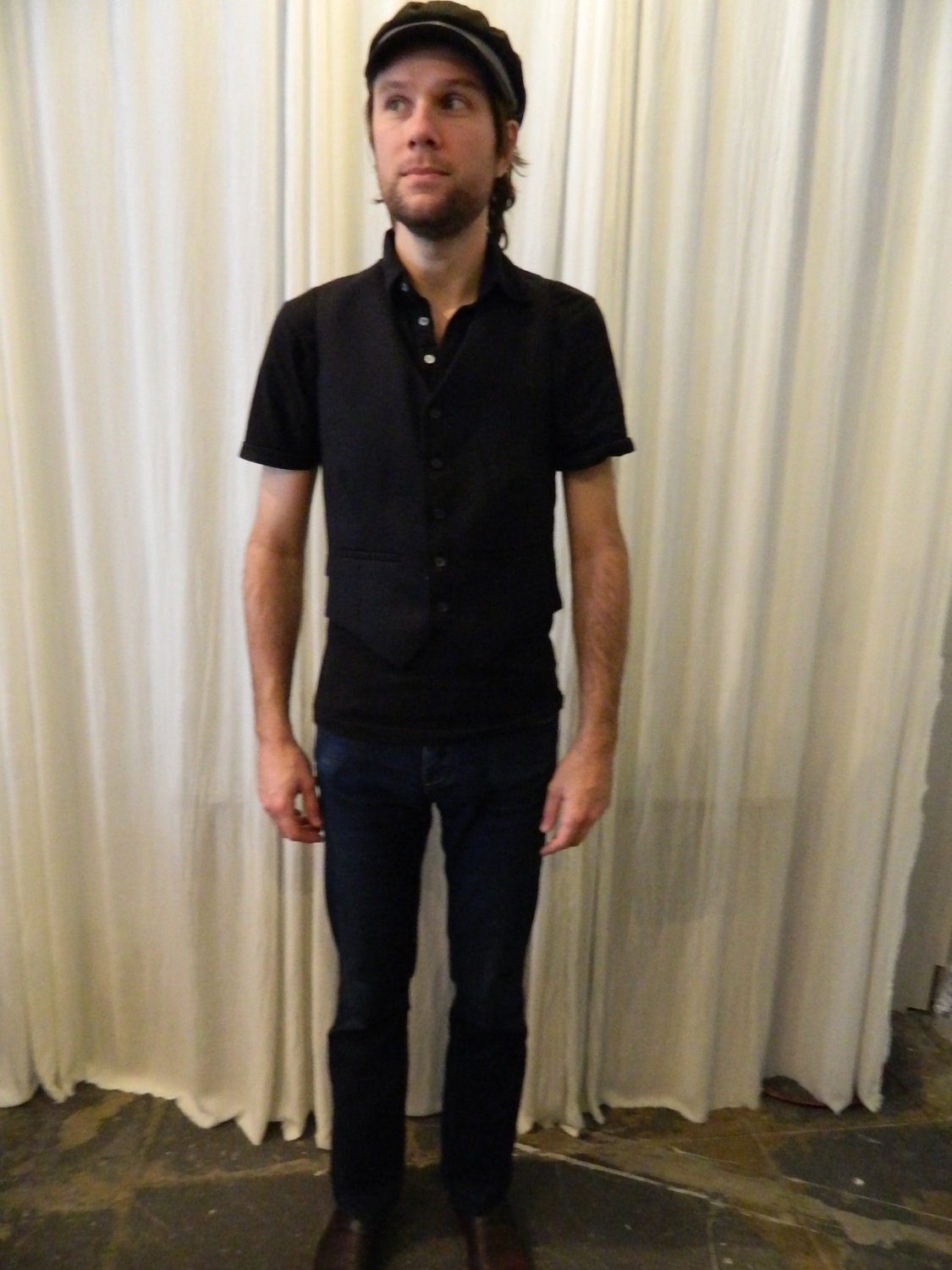 vintage pinstripe navy VEST fitted slim blue button up sharp Nick Cave