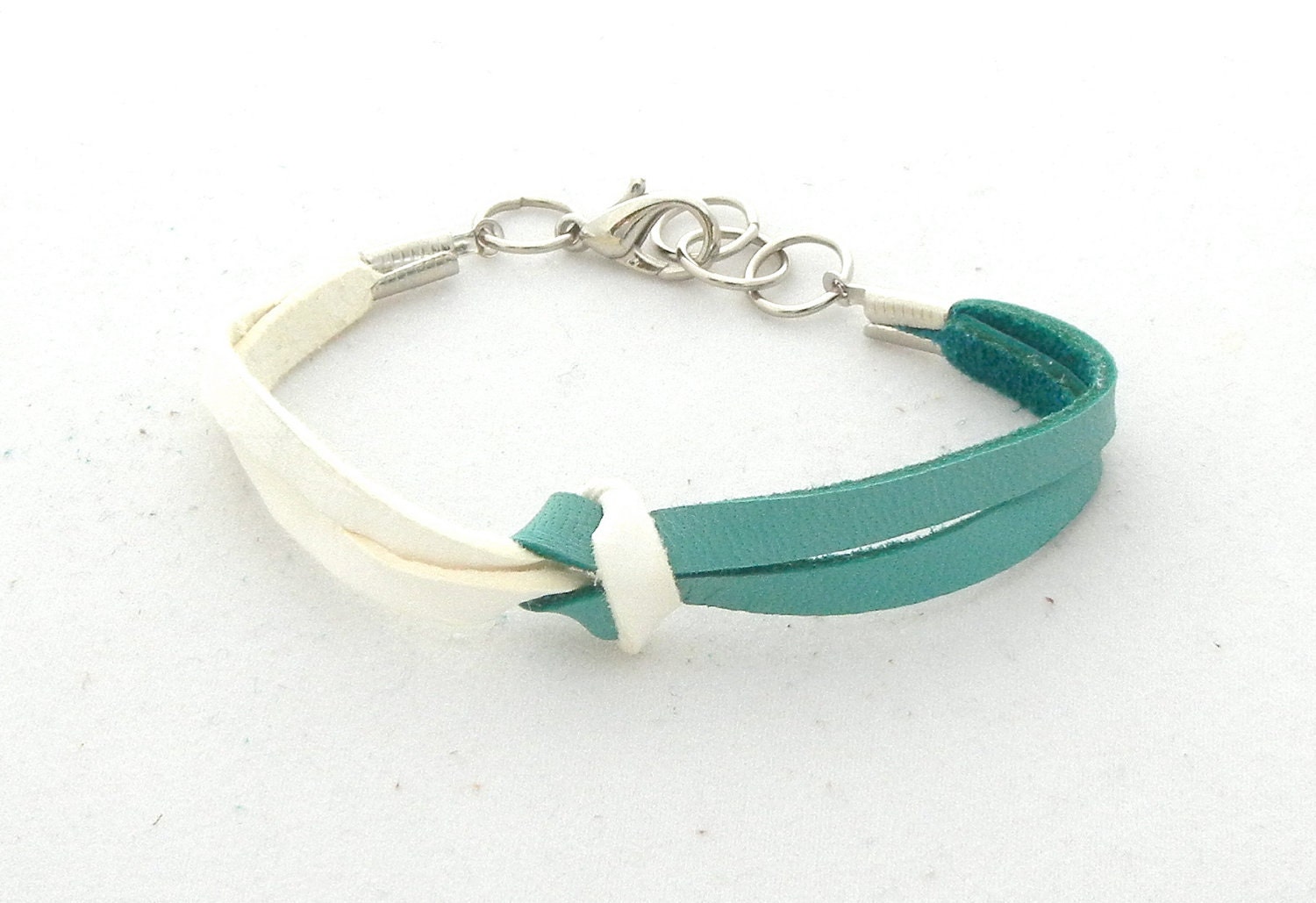 White and Teal Knot Bracelet