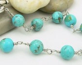 Natural Kingman Turquoise Gemstone Wire Wrapped Bracelet - Sterling Silver - Artisan Jewelry