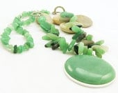 Bold and Chunky Green Aventurine Gemstone Statement Necklace - Artisan Jewelry - Designer Necklace - Asymmetrical Necklace