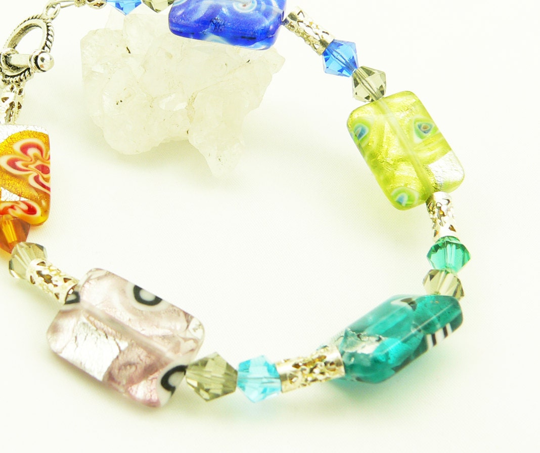 Clearance Sale - Lampwork Glass Bracelet - Millefori Bracelet - Beaded Bracelet - Artisan Jewelry