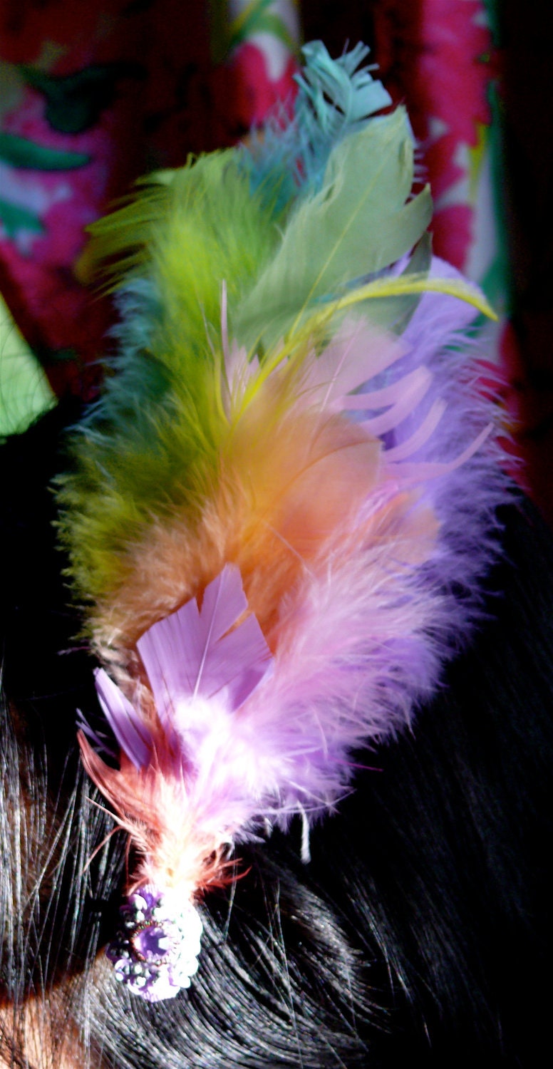 Pastel Sunrise Retro Inspired Feather hair clip