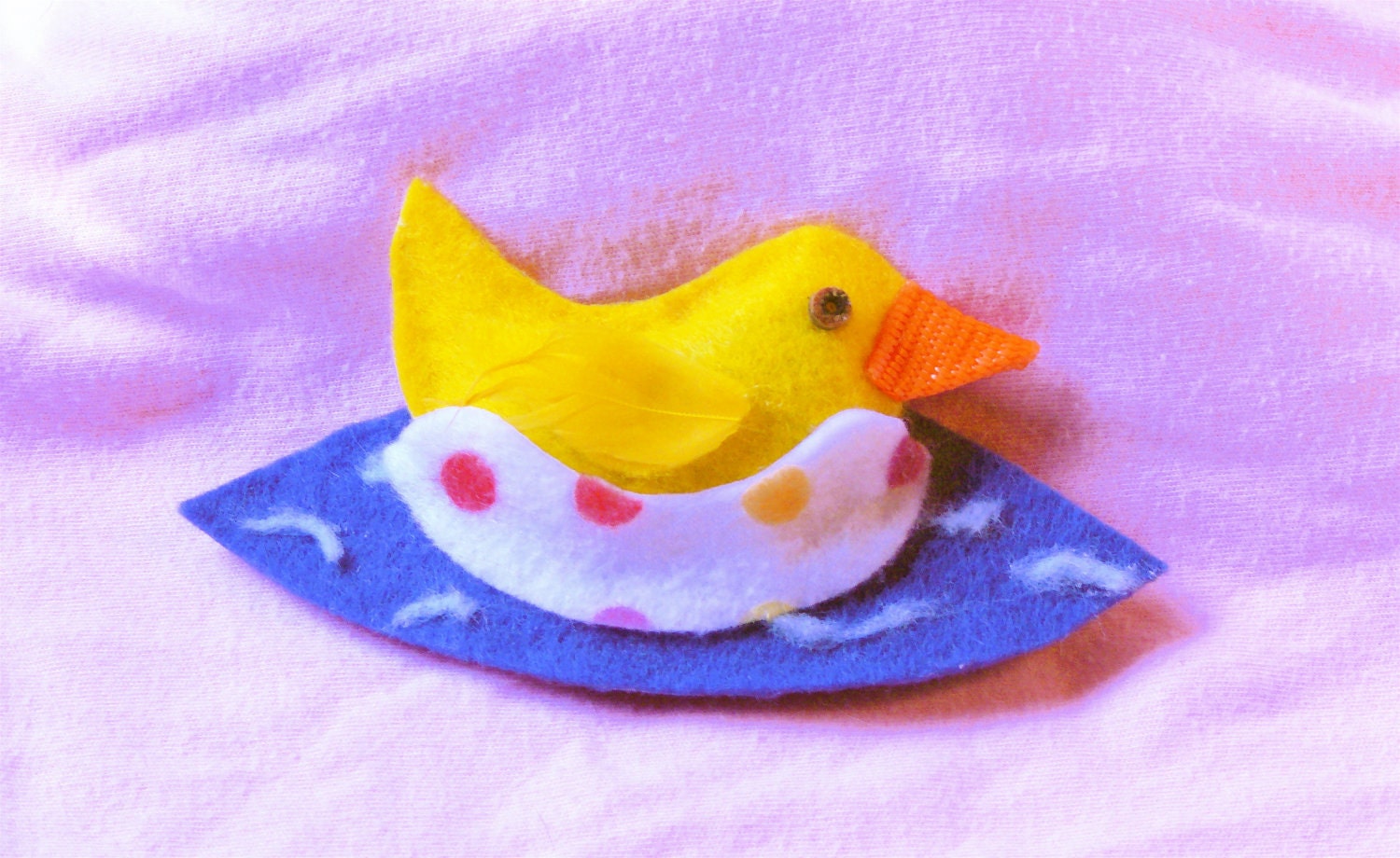 Duckie in a raft felt hair clip barrette