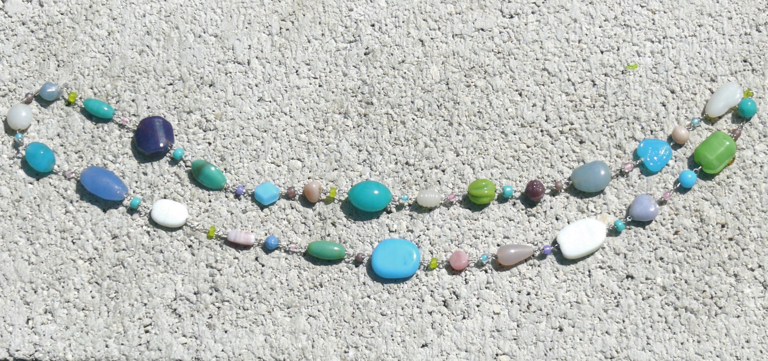 Rock Candy silver wire wrap chain with pastel glass beads