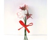 Origami bouquet, paper flower bouquet minature rose and lily in pink, purple and white