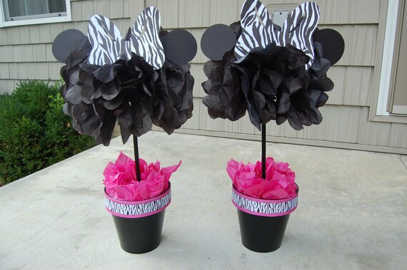 Zebra Minnie Mouse Pom Poms Pots