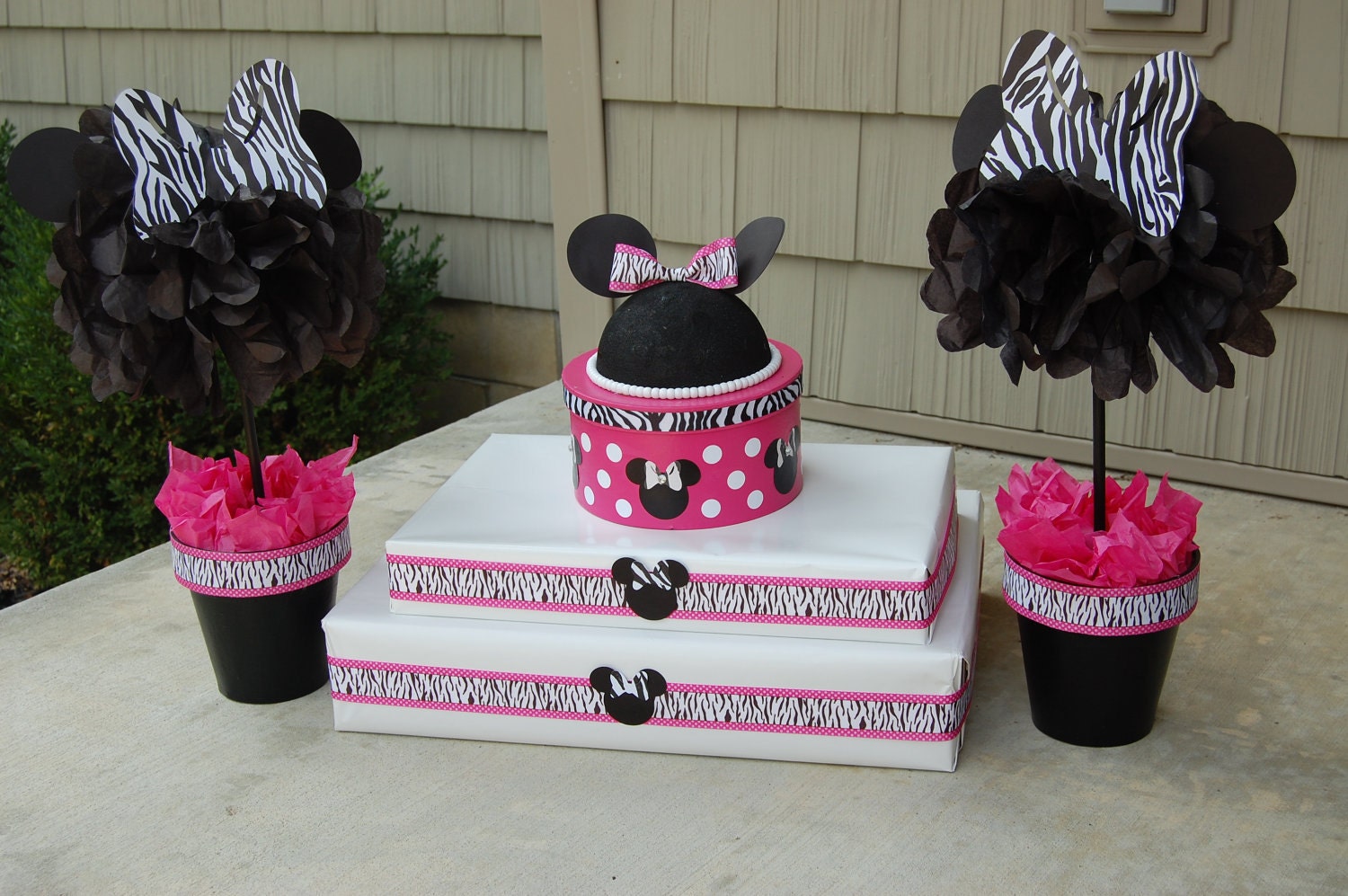 Zebra Minnie Mouse Pom Poms Pots