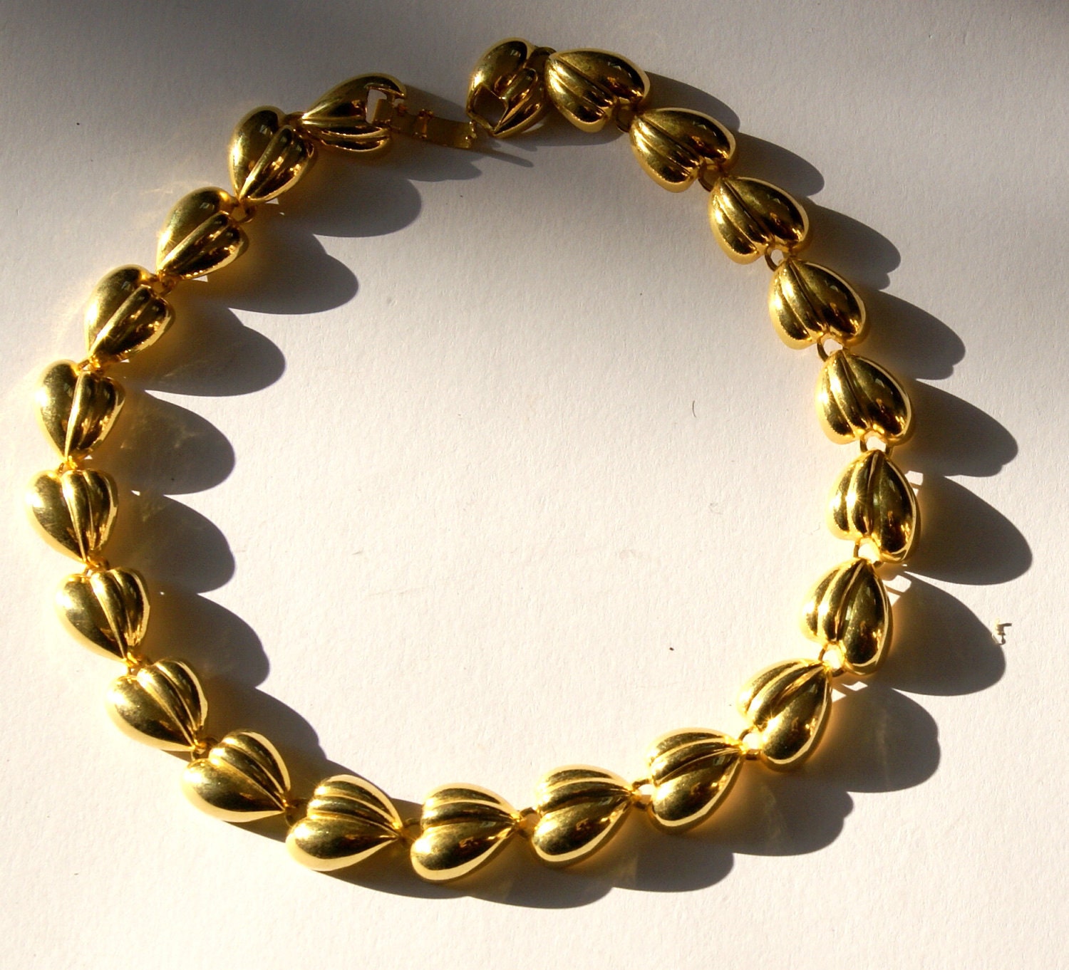 Vintage Gold Choker - vintage metal choker - Heart shape sections