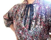 Vintage Floral Midi Dress, size S/M, Floral Midi Dress with Front Tie Up Bow