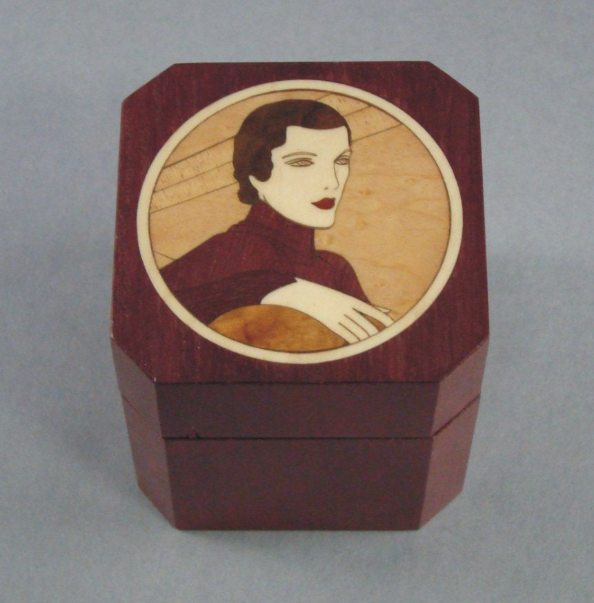 Purpleheart box with art deco female