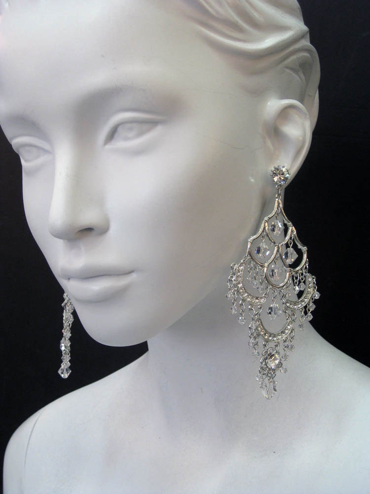 Empire Chandelier Earring -Made with Clear Swarovski Crystal Beads Silver Plated  5804