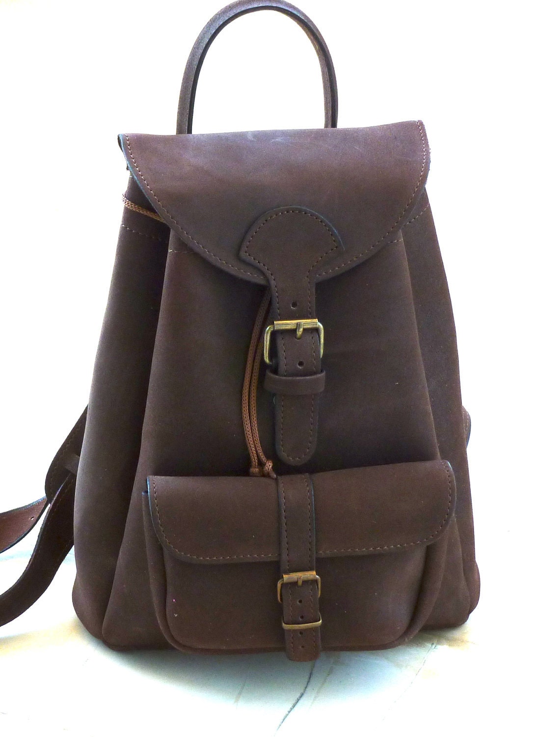 Distressed leather chocolate brown Backpack one pocket