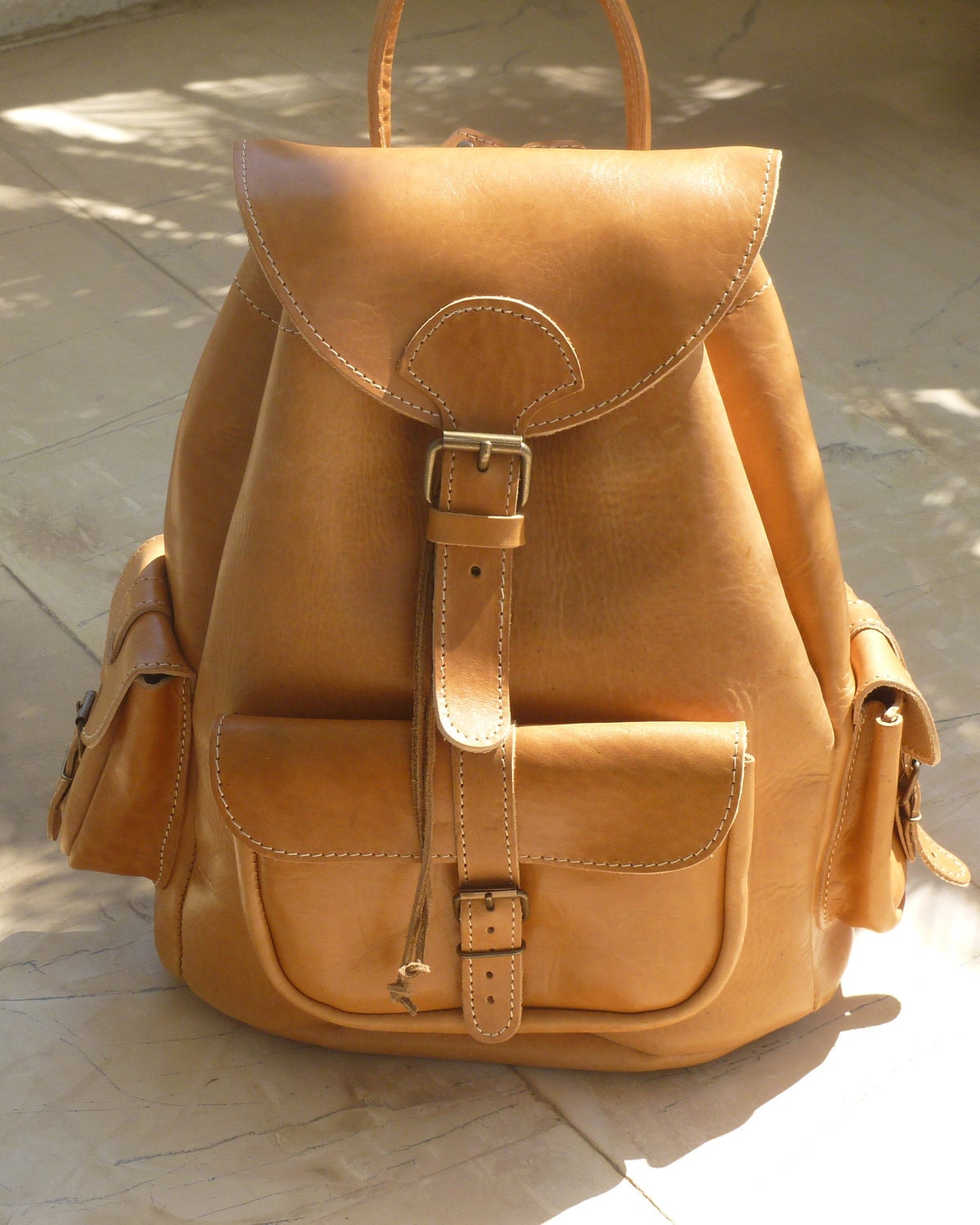 Natural leather Backpack three pockets by BlueDrop on Etsy