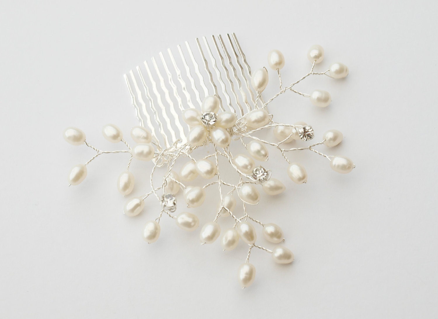Wedding Pearl Hair Comb Bridal Accessories Bridesmaid Headdress Maid of Honor Hair Piece Silver Ivory Pearl Swarovski Rhinestones