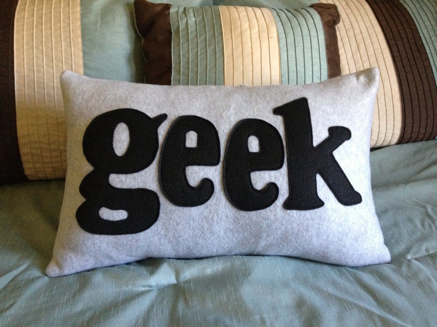 Geek Pillow -- Fleece Throw Pillow with Felt Lettering -- Pillow Cover AND Pillow Insert