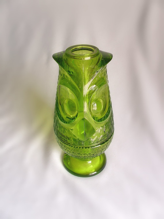 Green Viking Glass Owl Candle Holder