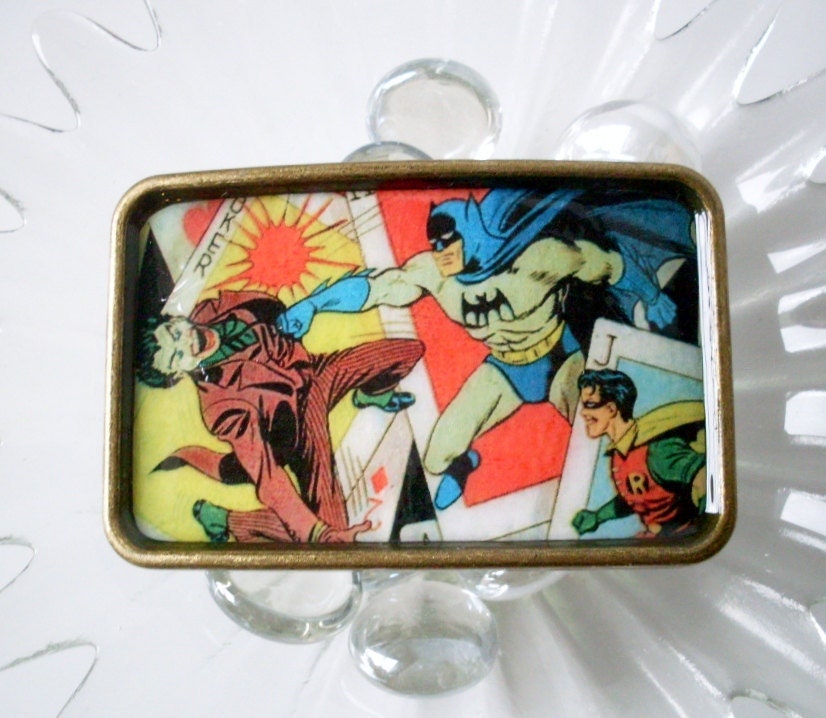 Retro Batman Comic Book Belt Buckle (Antiqued Brass)