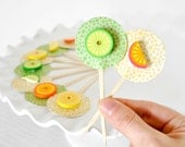 Citrus Fruit Cupcake Toppers Orange, Lime and Lemon Colorful Neon Birthday Party Decor, Weddings, Baby Showers or Summer Parties Set of 12