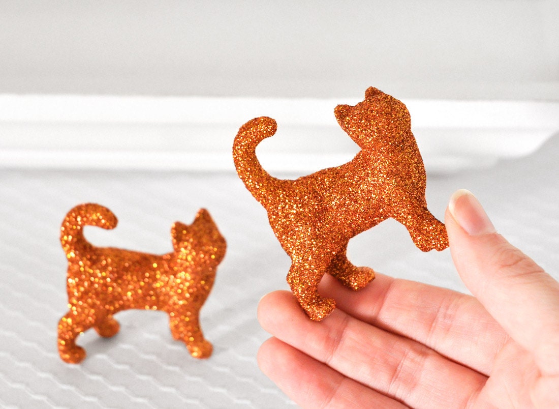 Orange Cat Glitter Kitties in Tangerine Tango for Autumn Weddings, Table Settings, Nursery Decor or Birthday Party Centerpiece