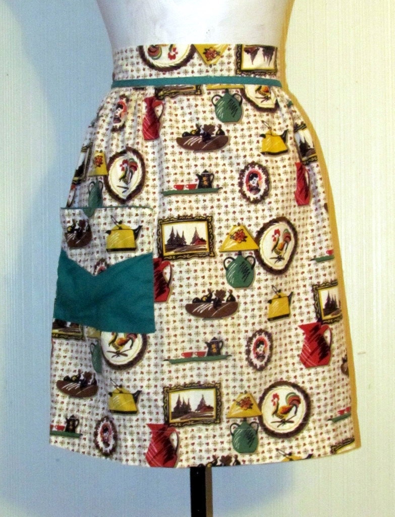 Adorable1940's/50's Vintage ROOSTER & TEAPOT Apron