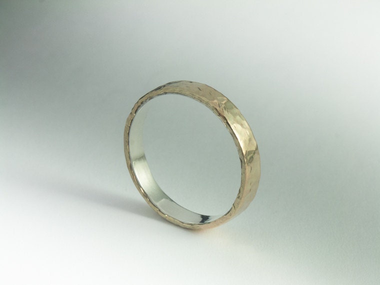 Gold and Silver Ring -  9K Solid Gold and Sterling Silver Ring