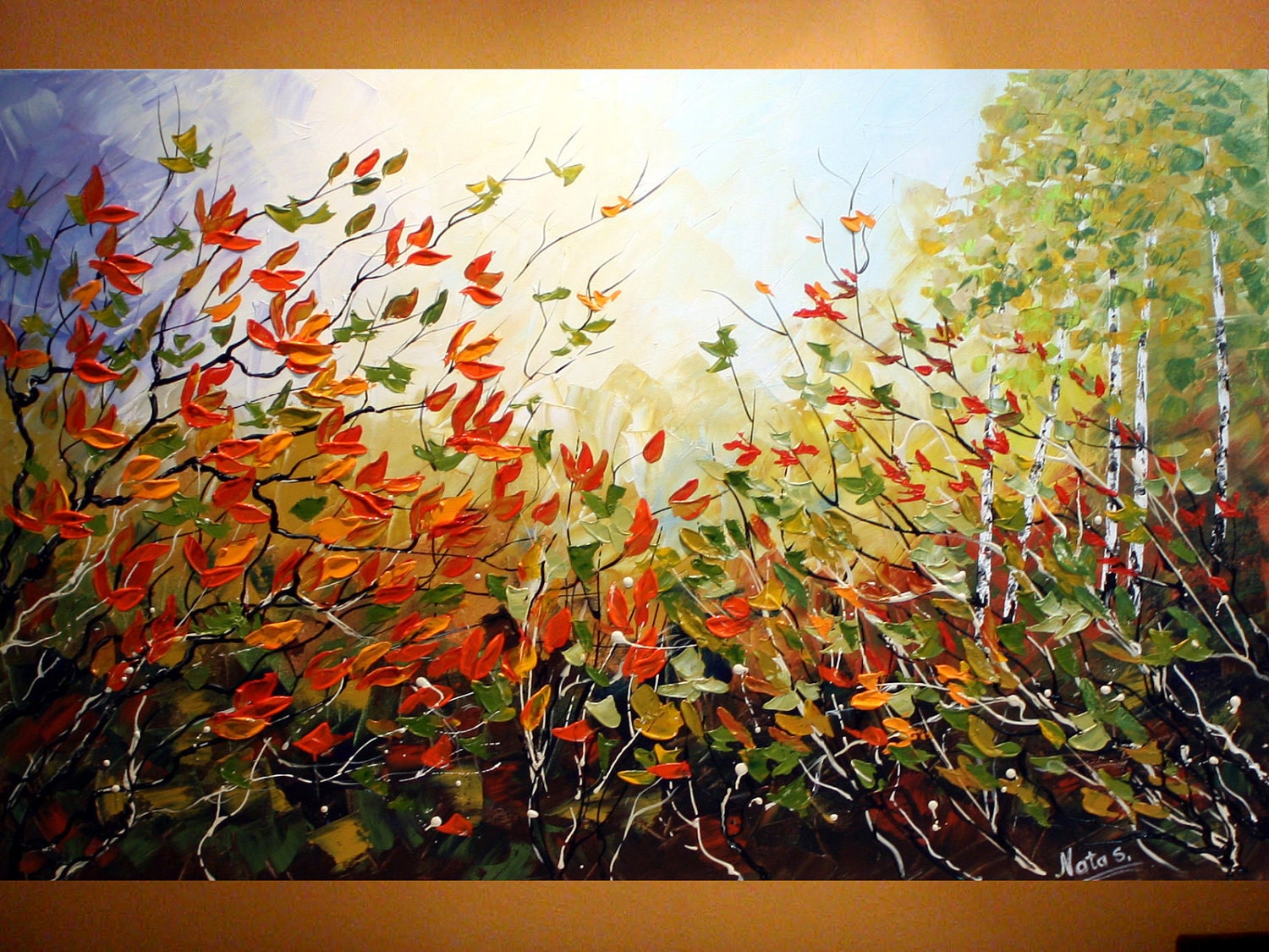 Original Contemporary Large Art Painting.Palette Knife.Home Decor.Art Deco.Landscape .Forest.Autumn.36"Ready to hang - by Nata S.