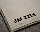 KISS ME Denim Postcard - Handmade from Salvaged Fabric