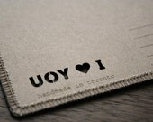 I HEART YOU Denim Postcard - Handmade Greeting Cards from Salvaged Denim