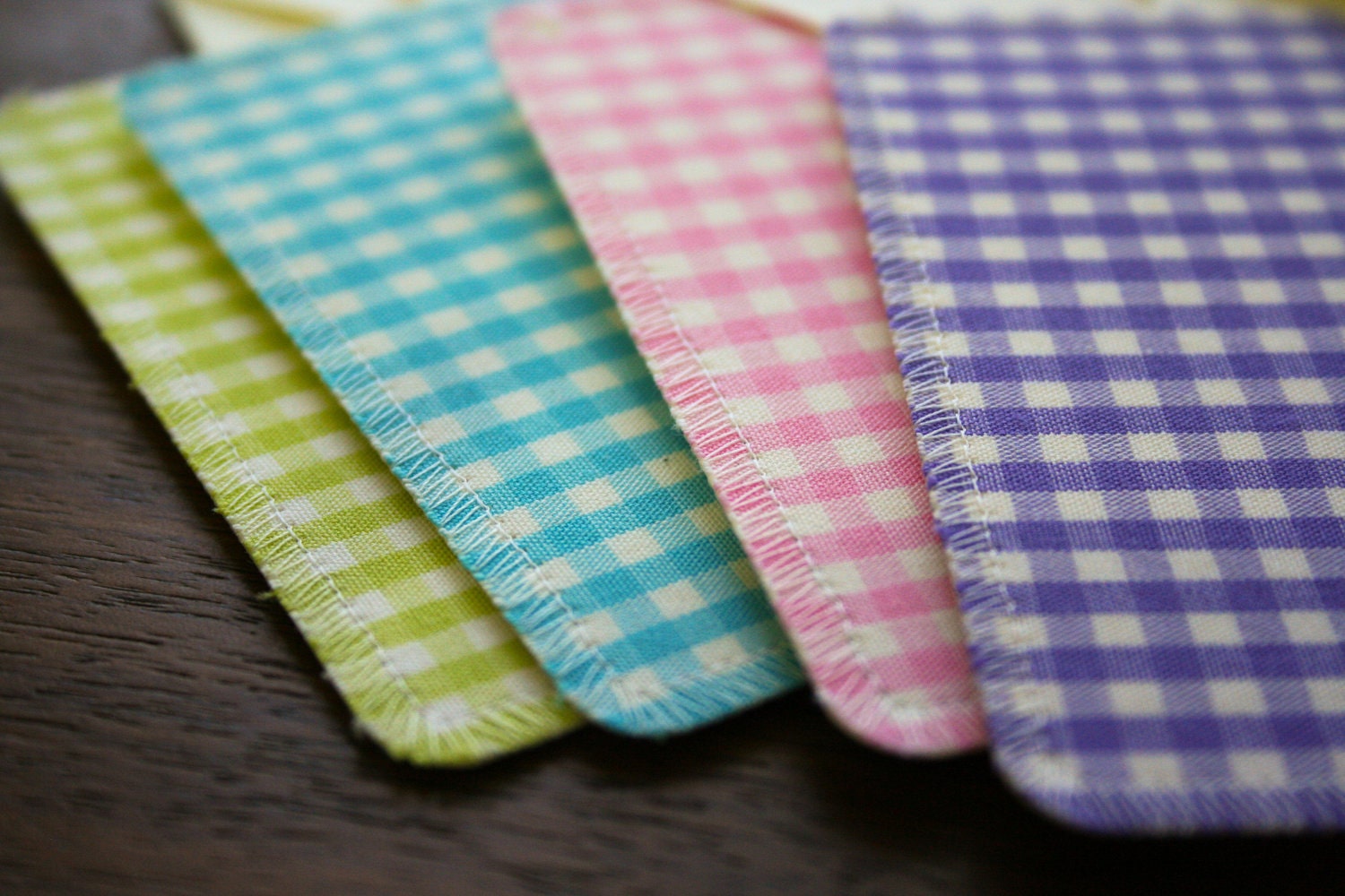 HAPPY BIRTHDAY Cotton Gingham Cards - Set of 4 - Handmade from Salvaged Fabric