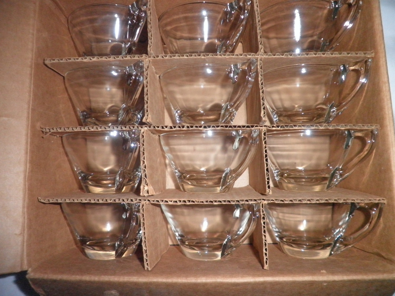 Orchard Chrystal Hochschild Kohn Co. Punch Cups-- Vintage Glass set of 12 in original Box Made in USA