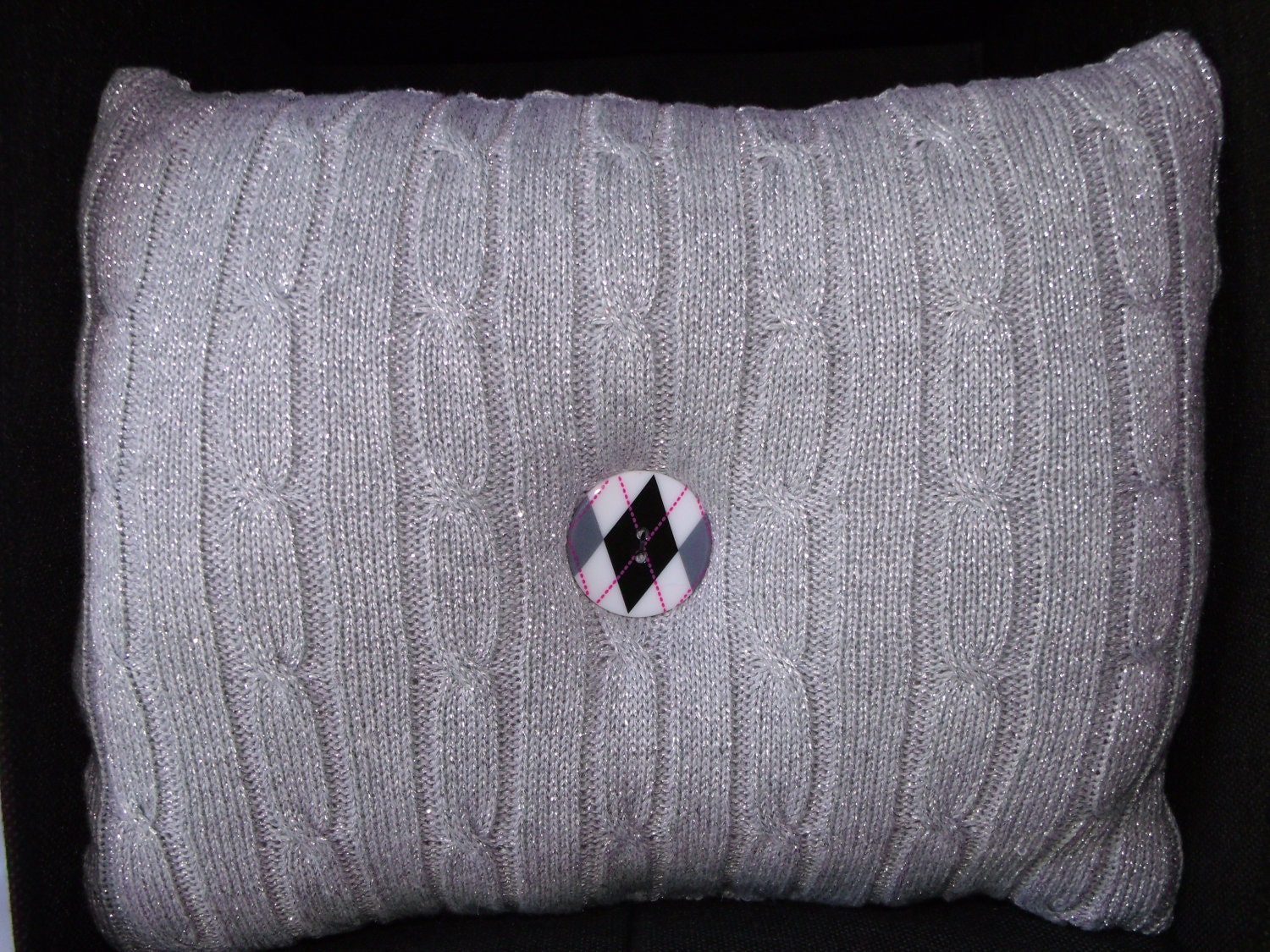 Upcycled Knit Pillow, 11x8, Silver/Grey with Button