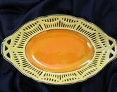 Beautiful Vintage Oval Bavarian Reticulated Candy Dish of Lemon and Tangerine Opalescence