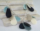 Blue, Brown and Ivory Teardrop Sterling Silver Tagua Nut Necklace