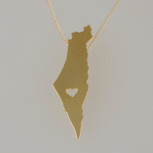 I Love Israel, I Heart Israel Gold Necklace, State Charm, Map Necklace- Free Shipping- Ready to Ship