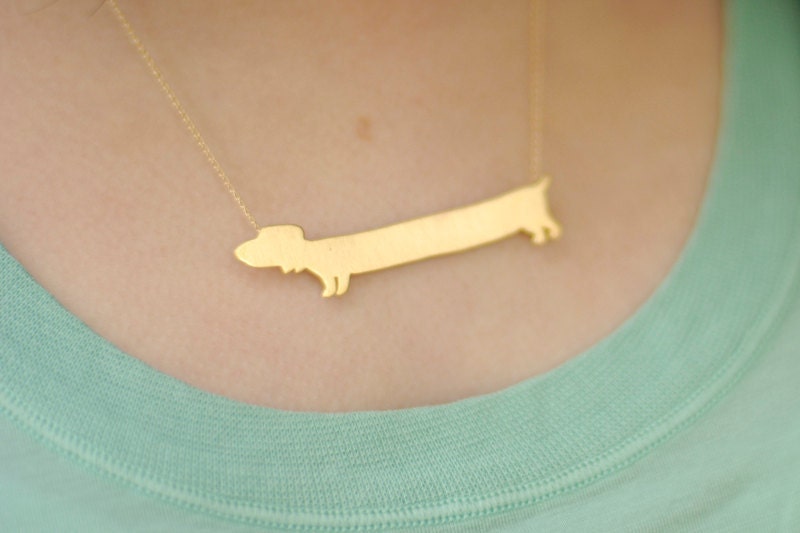 Dachshund Dog Necklace, Gold Doxie Dog Charm, Gold filled Wiener Necklace, a gift for animal lovers