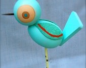 Retro Aqua TWEET wooden bird figure