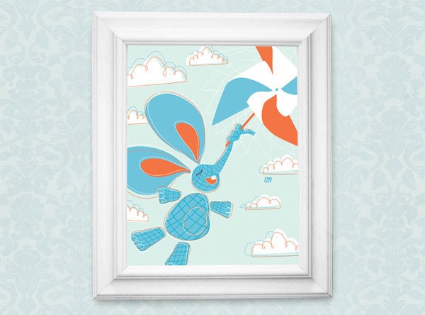 Charming Nursery Art: Edward the Elephant Floats Away