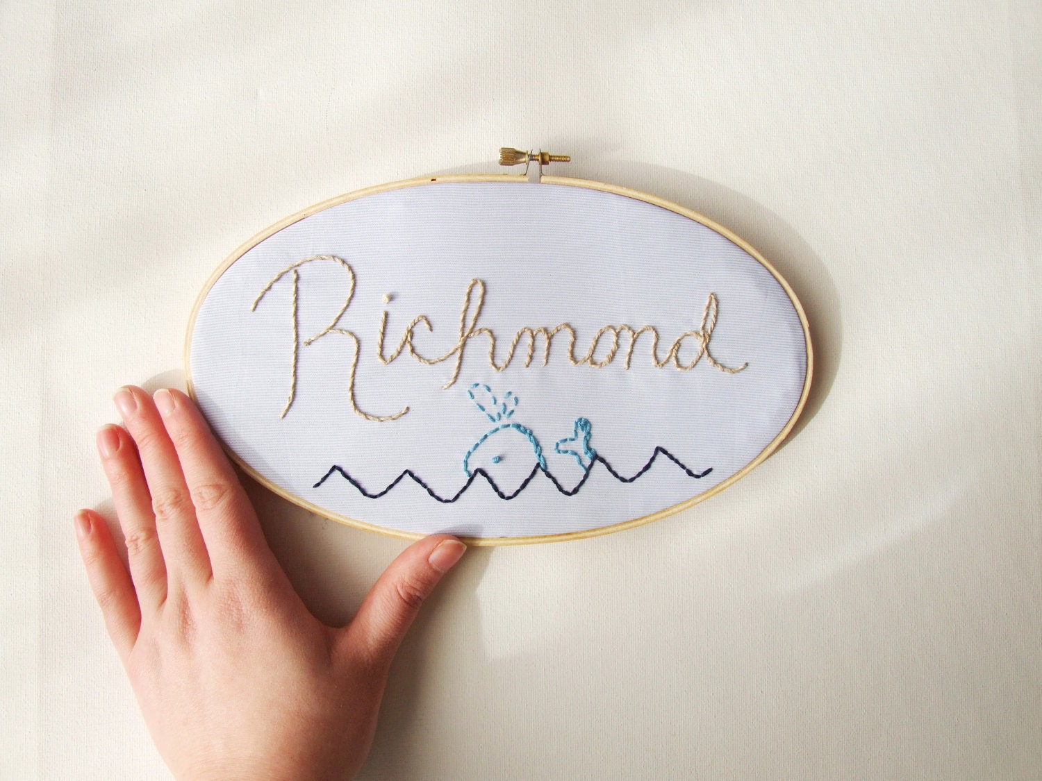Custom Nursery Art Nautical Embroidery Hoop Name Personalized Wall Art Upcycled Fabric Design your Own One of a Kind