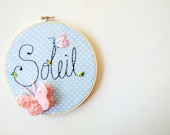 Custom Nursery Art Personalized Name Butterfly Embroidery Hoop Wall Art Girl Shabby Chic Room Decor Pink and Blue