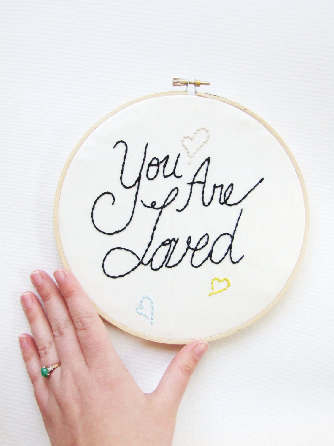 Embroidery Hoop Art Nursery Art Valentine's Day You are Loved Quote Modern Black Yellow Aqua